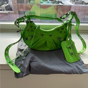 Balenciaga Le Cagole XS Green Shoulder Bag with croc embossing